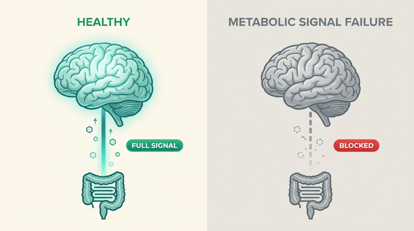 Metabolic Signal Failure vs Healthy GLP-1 pathway